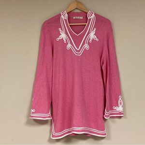 Cashmere Tunic Top Shirt Women’s XL Pink Embroidered Long Sleeve